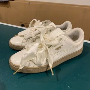 Puma Basket Heart Marshmallow Sneakers with Satin Ribbon Laces
